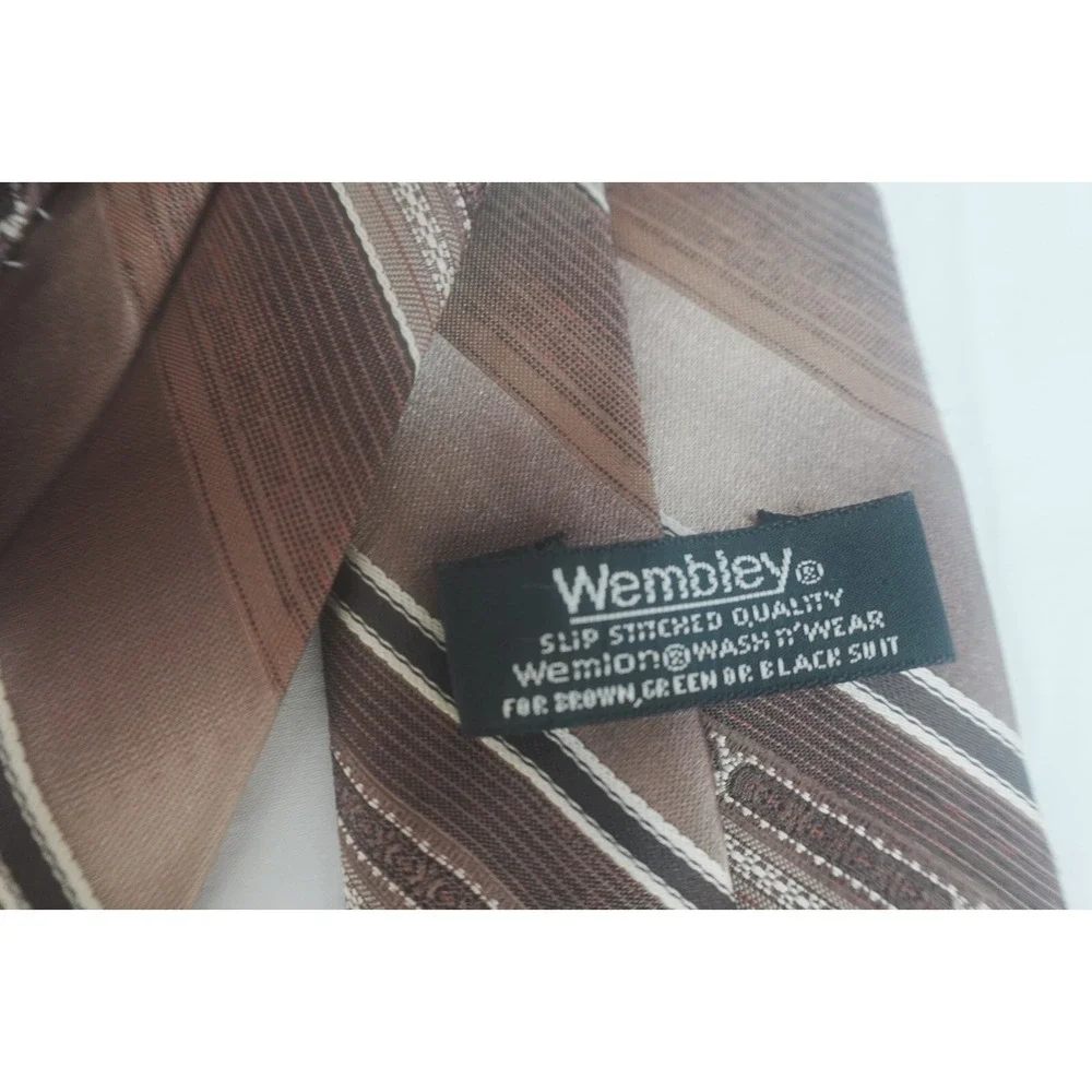 Wembley Mens Vintage Necktie Diagonal Striped Brown Tie WPL-4075‎